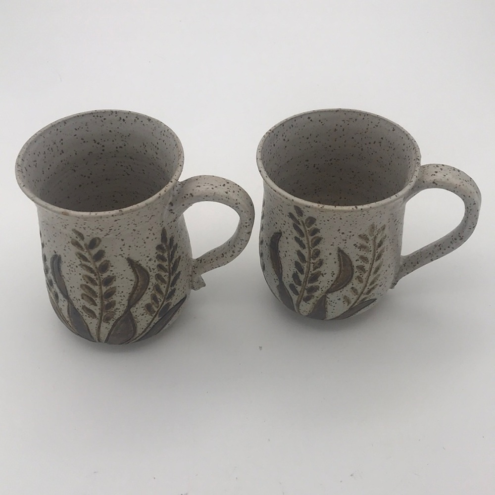 Pair of Studio Stoneware Pottery Mugs Signed by Artist‎